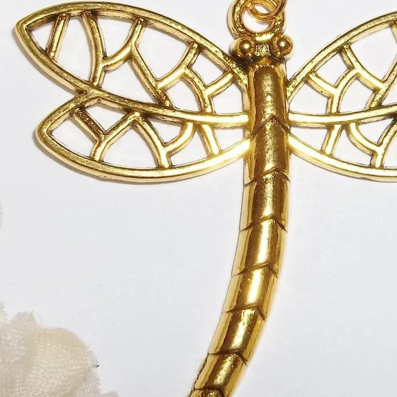 Large Gold Dragonfly Necklace Statement Gift Idea Big Adjustable Length NWT 7282 - Picture 8 of 11